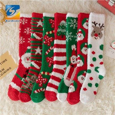 Women Fashion Knee High Fluffy Christmas Socks