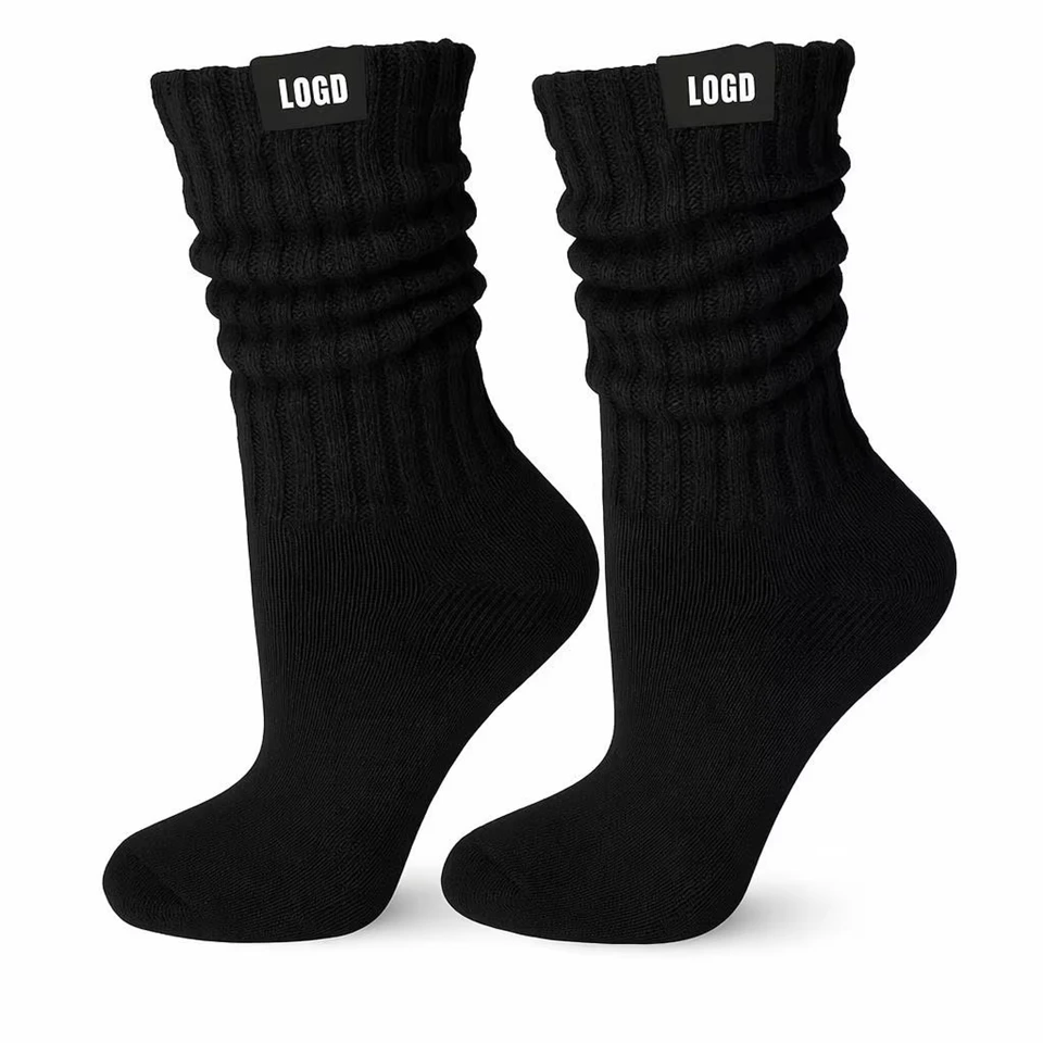 Cotton Blend Rib Knit Breathable Women Crew Socks