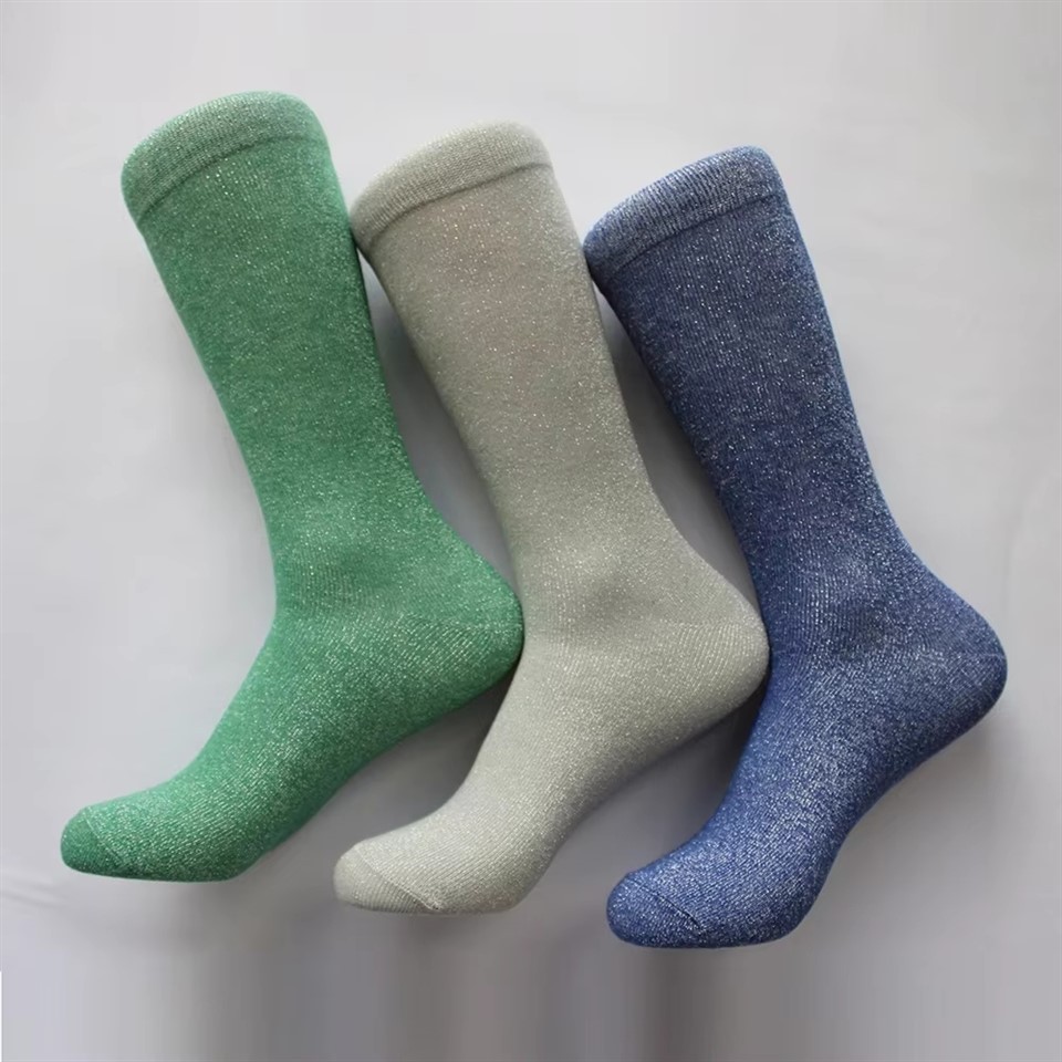 Design Solid Color Lurex Yarn Women Crew Socks