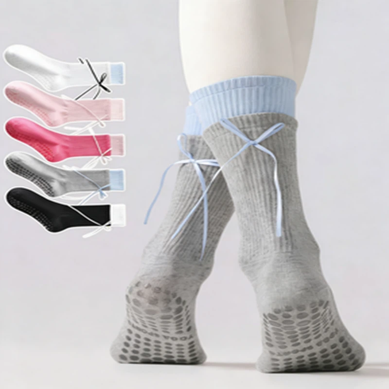 Double Rib Cuff Grip Ribbon Yoga Socks