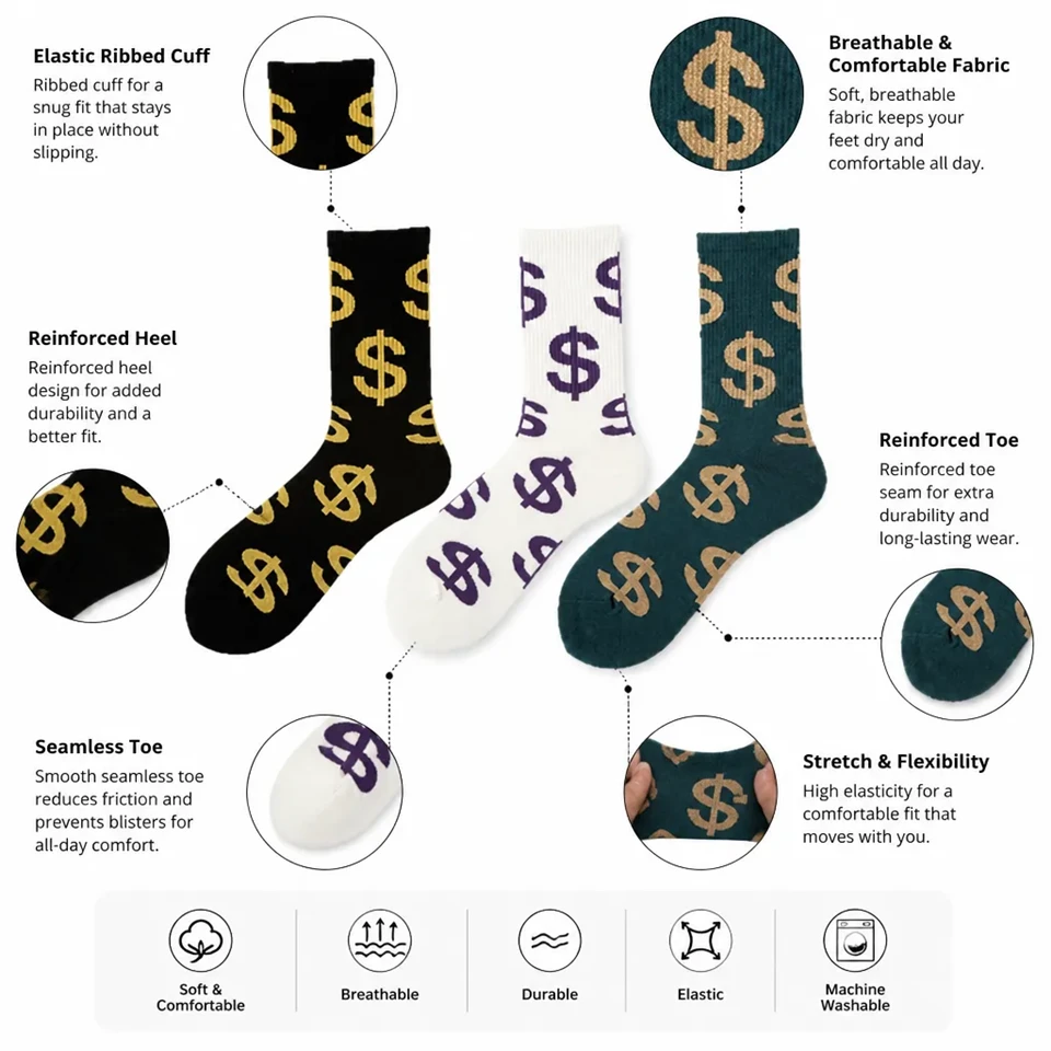 Fashion Cotton Dollar Money Crew Socks suppliers