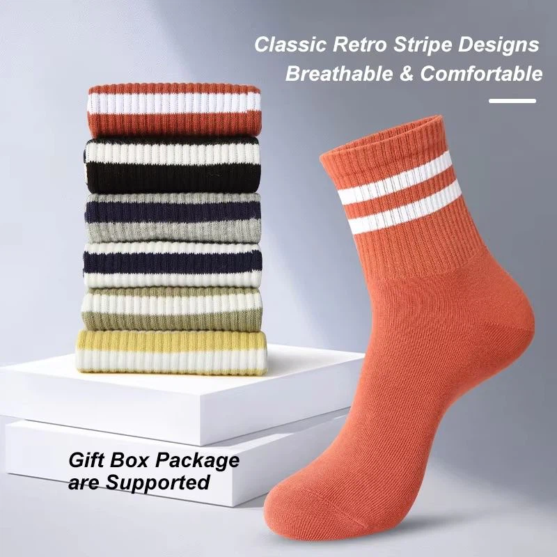 OEM Embroidery Elite Athletic Crew Retro Stripe Sport Socks