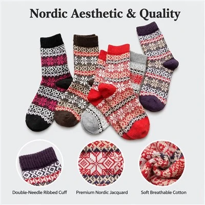 Cotton Blend Knitted Fair Isle Christmas Socks
