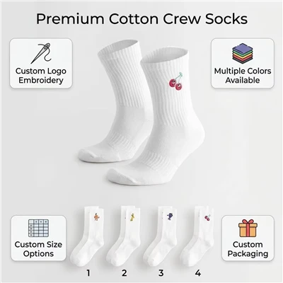 Cotton Embroidered Sports Gym Running Crew Athletic Socks