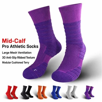 Terry Elite Basketball Textured Grip Athletic Crew Socks