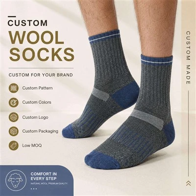 Custom Wool Crew Socks Cushioned Moisture Wicking Outdoor Socks