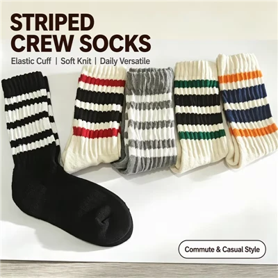 Vintage Striped Crew Unisex Cushioned Terry Sports Socks