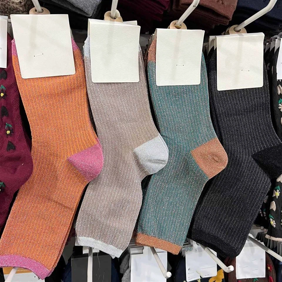 Wholesale Custom Logo OEM Colorful Lurex Crew Socks