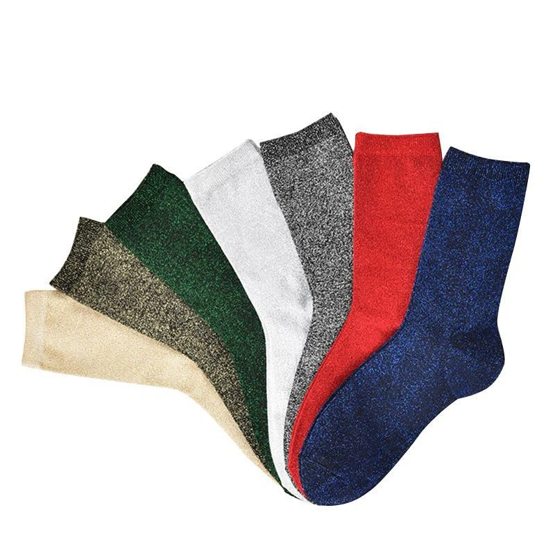 Wholesale Custom Women Black Gold Lurex Crew Socks