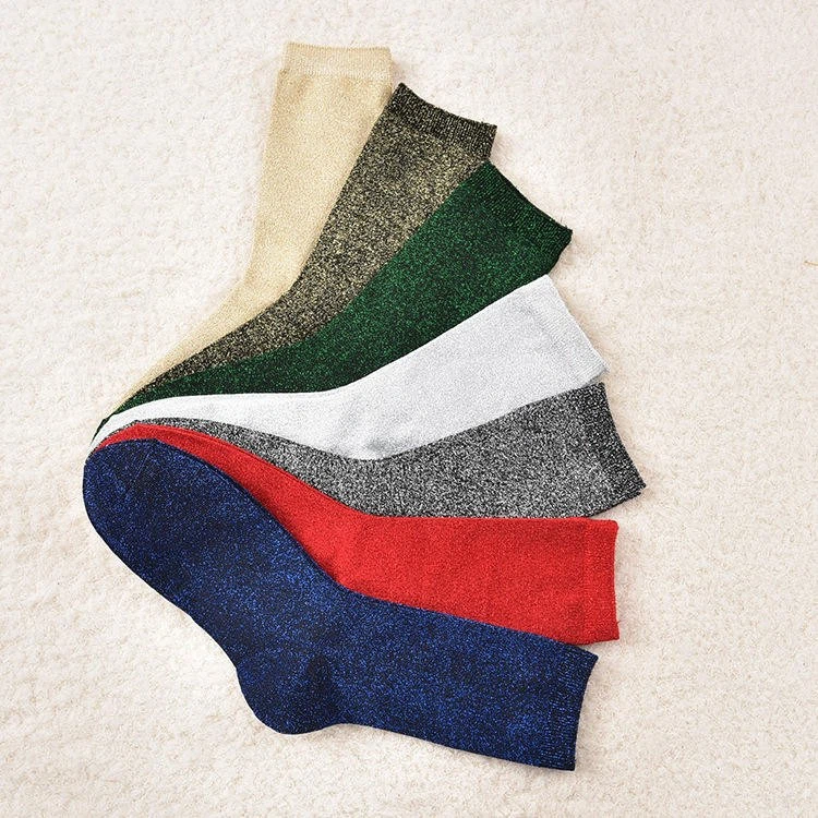 Wholesale Custom Women Black Gold Lurex Crew Socks suppliers